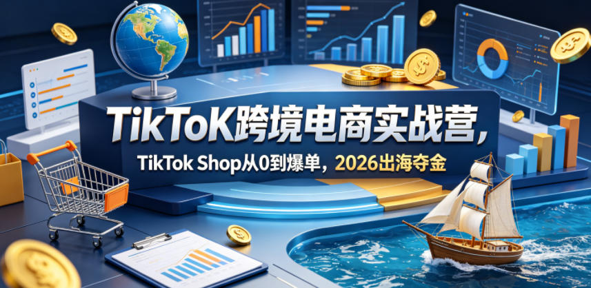 TikToK跨境电商实战营，TikTok Shop从0到爆单，2026出海夺金青祥项目库-闲云创业网-老谢轻创网-中创网-福缘网-冒泡网-资源之家-魔方项目库青祥项目库