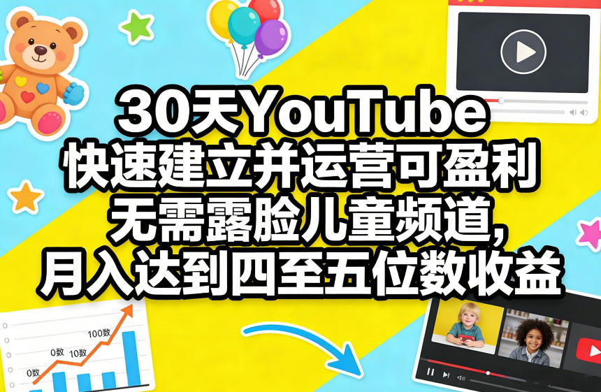 30天YouTube快速建立并运营可盈利无需露脸儿童频道，月入达到四至五位数收益青祥项目库-闲云创业网-老谢轻创网-中创网-福缘网-冒泡网-资源之家-魔方项目库青祥项目库