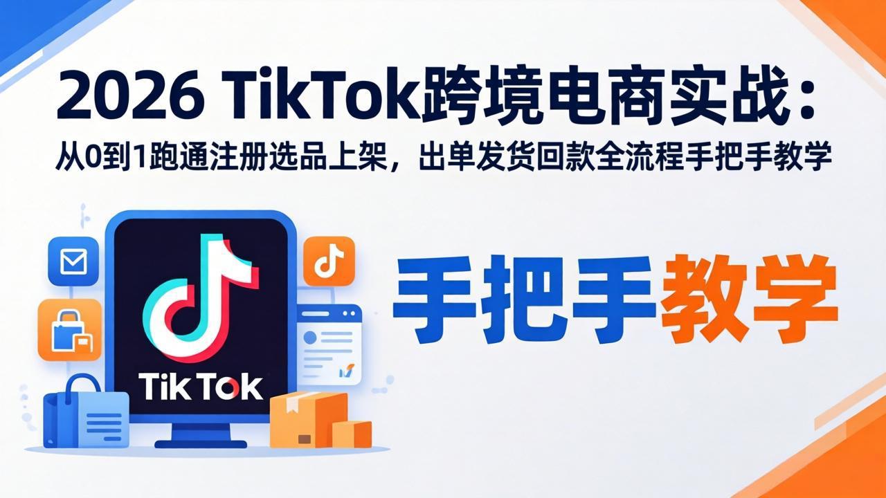 2026TikTok跨境电商实战：从0到1跑通注册选品上架，出单发货回款全流程手把手教学青祥项目库-闲云创业网-老谢轻创网-中创网-福缘网-冒泡网-资源之家-魔方项目库青祥项目库