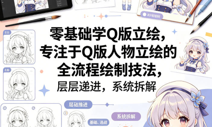 零基础学Q版立绘，专注于Q版人物立绘的全流程绘制技法，层层递进，系统拆解青祥项目库-闲云创业网-老谢轻创网-中创网-福缘网-冒泡网-资源之家-魔方项目库青祥项目库