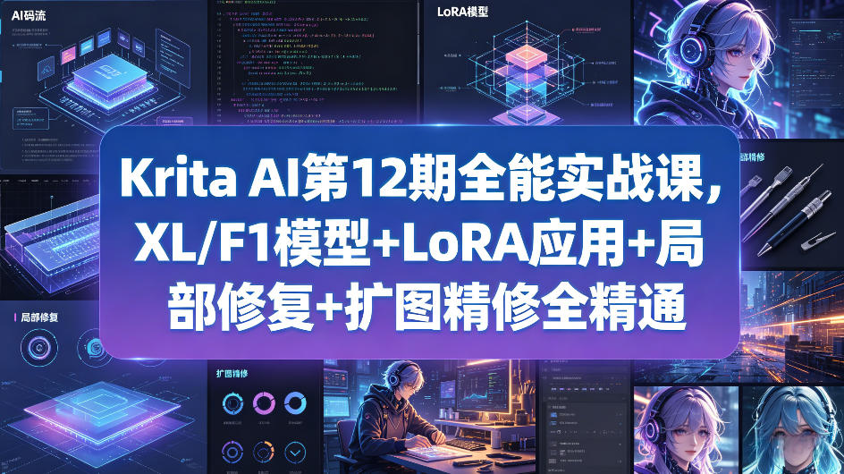 Krita AI第12期全能实战课，XL/F1模型+LoRA应用+局部修复+扩图精修全精通青祥项目库-闲云创业网-老谢轻创网-中创网-福缘网-冒泡网-资源之家-魔方项目库青祥项目库