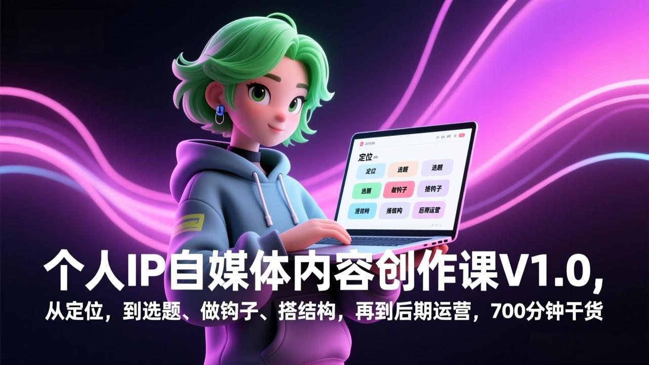 个人IP自媒体内容创作课V1.0，从定位，到选题、做钩子、搭结构，再到后期运营，700分钟干货青祥项目库-闲云创业网-老谢轻创网-中创网-福缘网-冒泡网-资源之家-魔方项目库青祥项目库