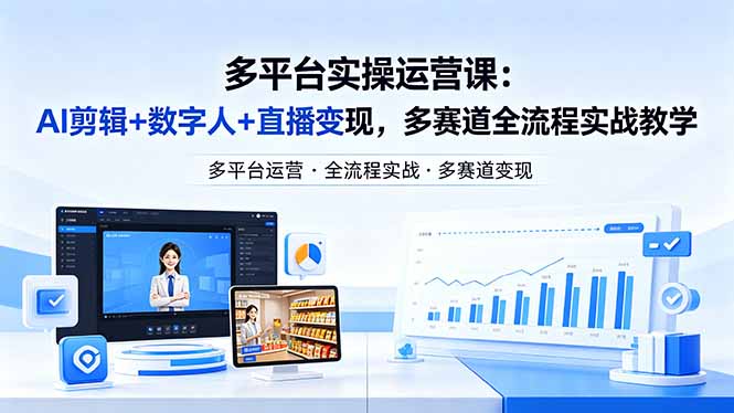 某团队多平台实操运营课-更新26年4月20：AI剪辑+数字人+直播变现，多赛道全流程实战教学青祥项目库-闲云创业网-老谢轻创网-中创网-福缘网-冒泡网-资源之家-魔方项目库青祥项目库