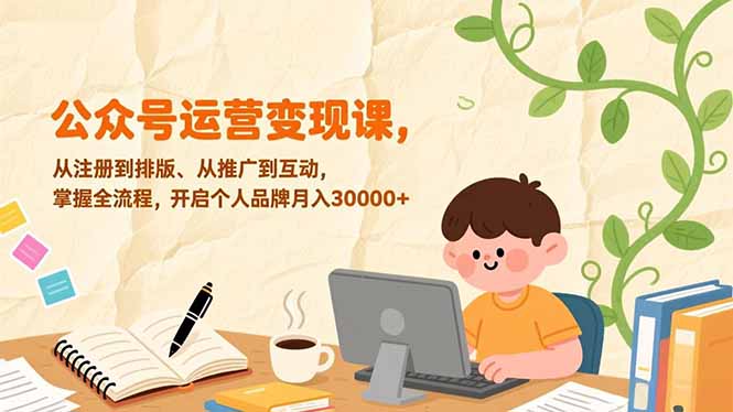 公众号运营变现课，从注册到排版、从推广到互动，掌握全流程，开启个人品牌月入30000+青祥项目库-闲云创业网-老谢轻创网-中创网-福缘网-冒泡网-资源之家-魔方项目库青祥项目库