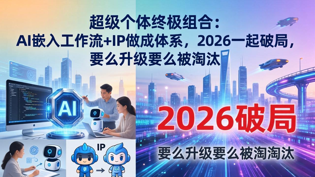 超级个体终极组合：AI嵌入工作流+IP做成体系，2026一起破局，要么升级要么被淘汰青祥项目库-闲云创业网-老谢轻创网-中创网-福缘网-冒泡网-资源之家-魔方项目库青祥项目库