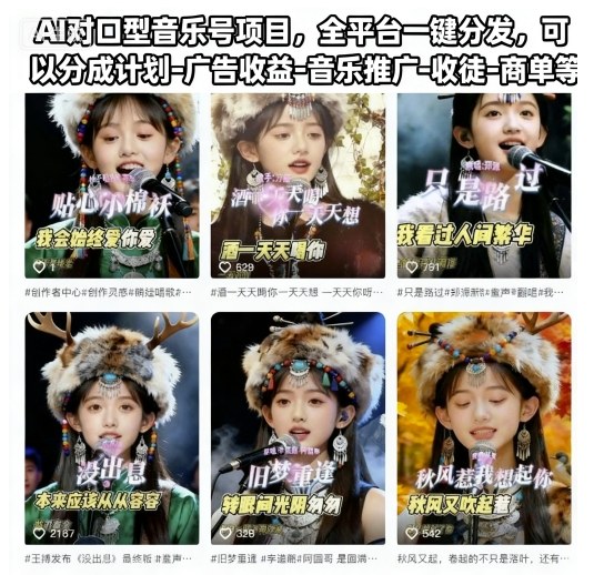 AI对口型音乐号项目，全平台一键分发，可以分成计划-广告收益-音乐推广-收徒-商单等青祥项目库-闲云创业网-老谢轻创网-中创网-福缘网-冒泡网-资源之家-魔方项目库青祥项目库