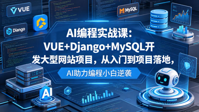 AI编程实战课：VUE+Django+MySQL开发大型网站项目，从入门到项目落地，AI助力编程小白逆袭青祥项目库-闲云创业网-老谢轻创网-中创网-福缘网-冒泡网-资源之家-魔方项目库青祥项目库