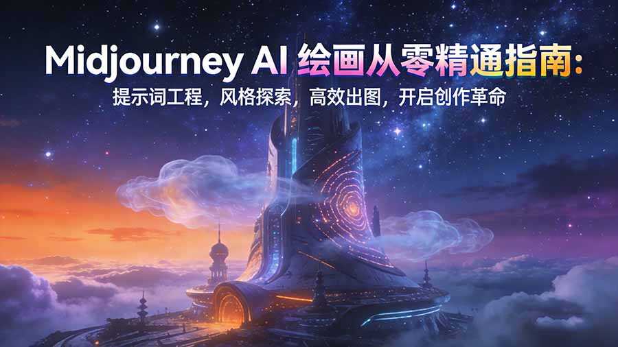 Midjourney AI绘画从零精通指南：提示词工程，风格探索，高效出图，开启创作革命青祥项目库-闲云创业网-老谢轻创网-中创网-福缘网-冒泡网-资源之家-魔方项目库青祥项目库
