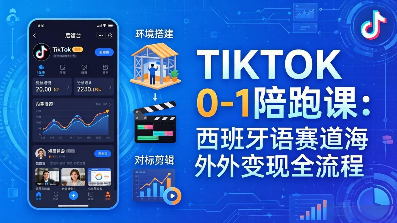 TIKTOK 0-1 陪跑课：从环境搭建到刷对标剪辑，西班牙语赛道海外变现全流程青祥项目库-闲云创业网-老谢轻创网-中创网-福缘网-冒泡网-资源之家-魔方项目库青祥项目库