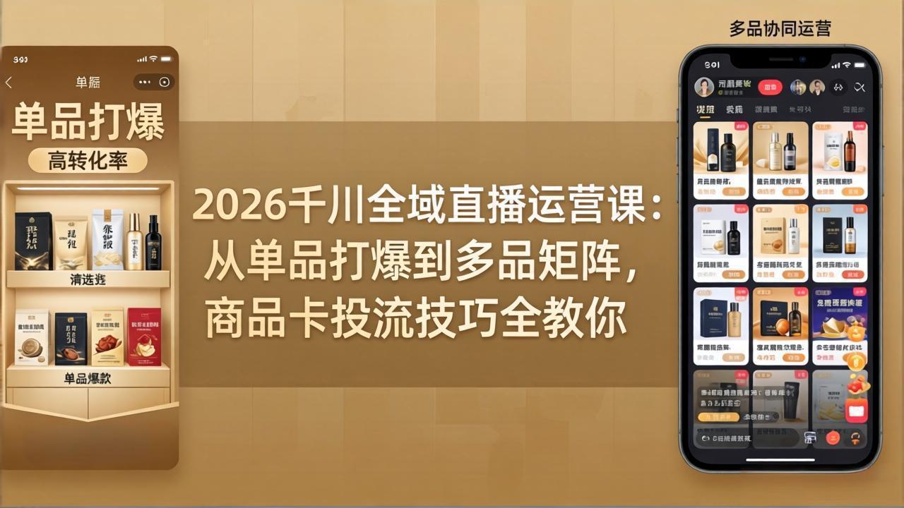 2026千川全域直播运营课：从单品打爆到多品矩阵，商品卡投流技巧全教你青祥项目库-闲云创业网-老谢轻创网-中创网-福缘网-冒泡网-资源之家-魔方项目库青祥项目库