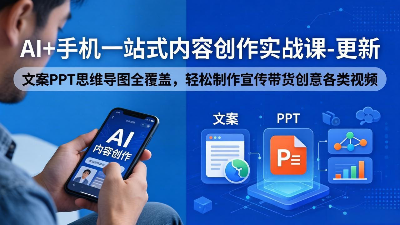AI+手机一站式内容创作实战课-更新，文案PPT思维导图全覆盖，轻松制作宣传带货创意各类视频青祥项目库-闲云创业网-老谢轻创网-中创网-福缘网-冒泡网-资源之家-魔方项目库青祥项目库