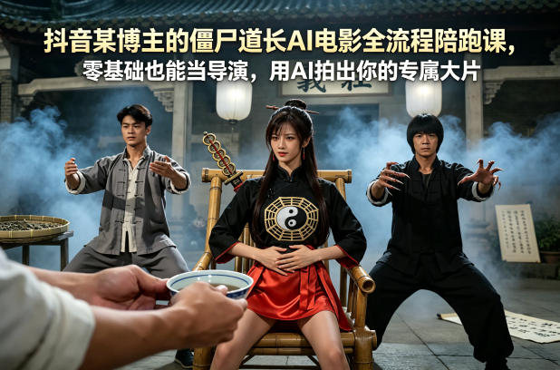 抖音某博主的僵尸道长AI电影全流程陪跑课，零基础也能当导演，用AI拍出你的专属大片青祥项目库-闲云创业网-老谢轻创网-中创网-福缘网-冒泡网-资源之家-魔方项目库青祥项目库