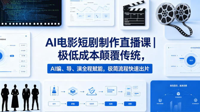 AI电影短剧制作直播课｜极低成本颠覆传统，AI编、导、演全程赋能，极简流程快速出片青祥项目库-闲云创业网-老谢轻创网-中创网-福缘网-冒泡网-资源之家-魔方项目库青祥项目库