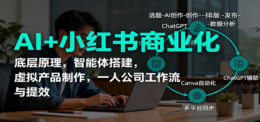 AI+小红书商业化,底层原理,智能体搭建,虚拟产品制作,一人公司工作流与提效青祥项目库-闲云创业网-老谢轻创网-中创网-福缘网-冒泡网-资源之家-魔方项目库青祥项目库