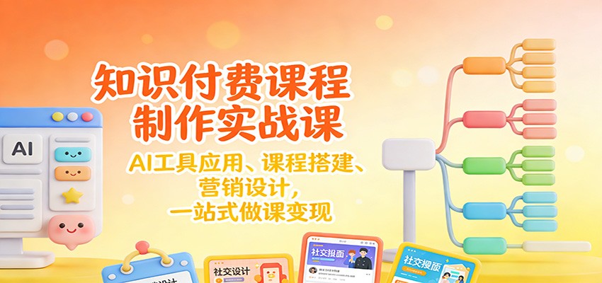 知识付费课程制作实战课：AI工具应用 、课程搭建、营销设计，一站式做课变现青祥项目库-闲云创业网-老谢轻创网-中创网-福缘网-冒泡网-资源之家-魔方项目库青祥项目库