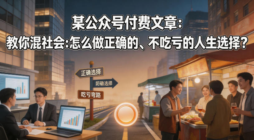 某公众号付费文章：教你混社会：怎么做正确的、不吃亏的人生选择？青祥项目库-闲云创业网-老谢轻创网-中创网-福缘网-冒泡网-资源之家-魔方项目库青祥项目库