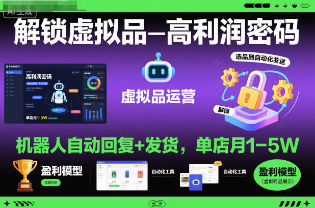 解锁虚拟品高利润密码:机器人自动回复+发货,单店月1-5W【揭秘】青祥项目库-闲云创业网-老谢轻创网-中创网-福缘网-冒泡网-资源之家-魔方项目库青祥项目库