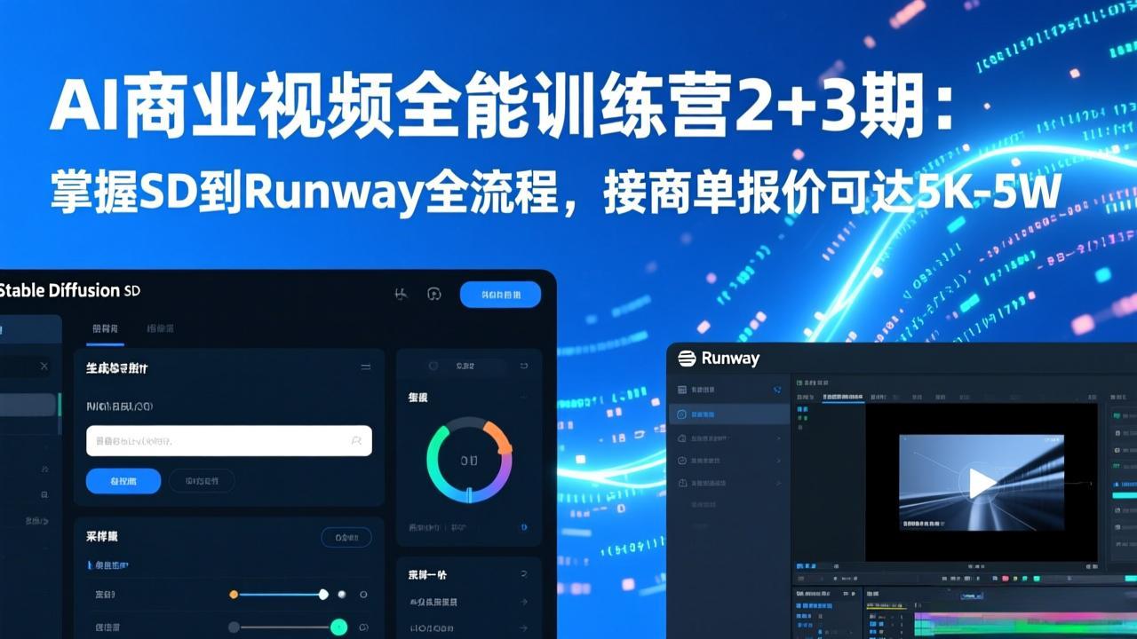 AI商业视频全能训练营2+3期：掌握SD到Runway全流程，接商单报价可达5K-5W青祥项目库-闲云创业网-老谢轻创网-中创网-福缘网-冒泡网-资源之家-魔方项目库青祥项目库