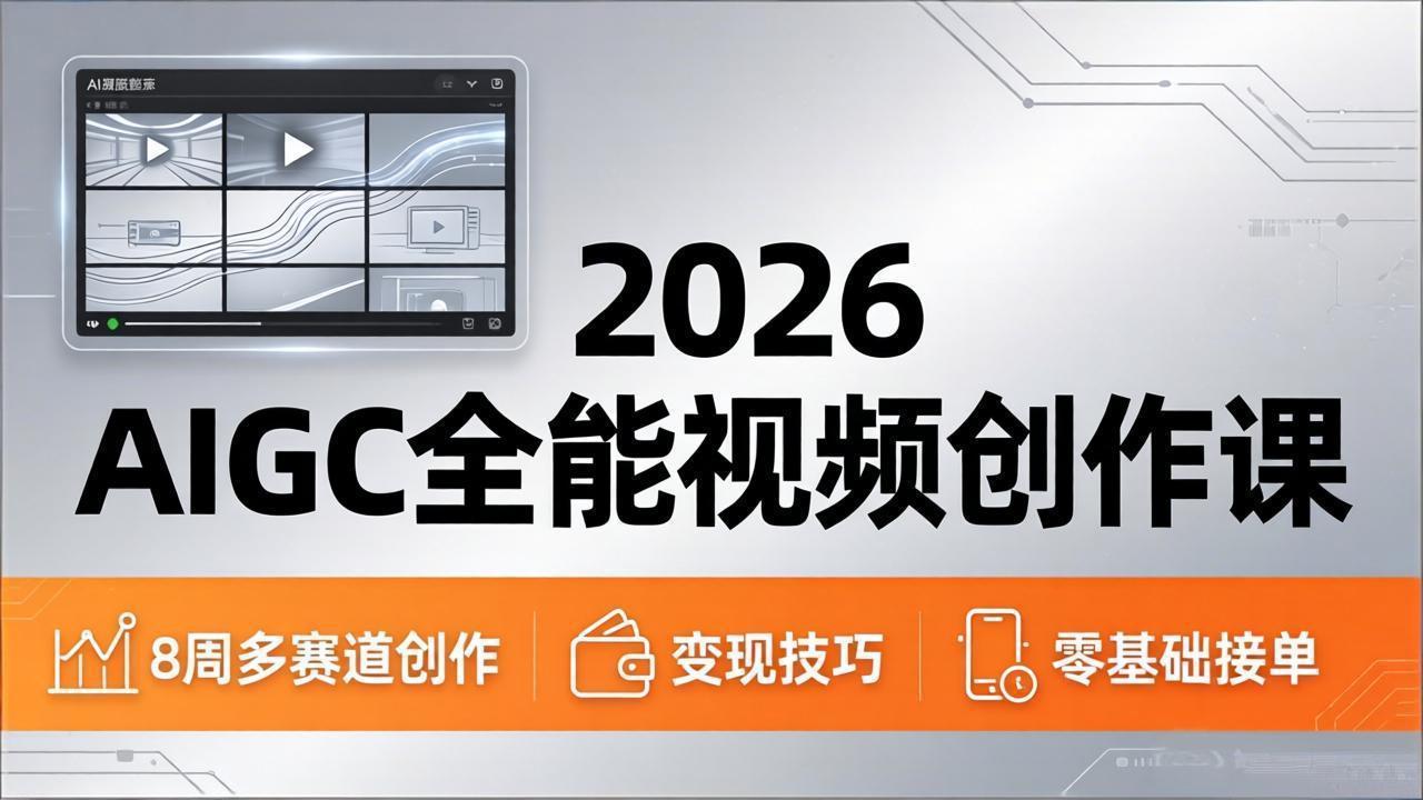 2026AIGC全能视频创作课，8周吃透多赛道创作+变现，零基础也能高效出片接单青祥项目库-闲云创业网-老谢轻创网-中创网-福缘网-冒泡网-资源之家-魔方项目库青祥项目库