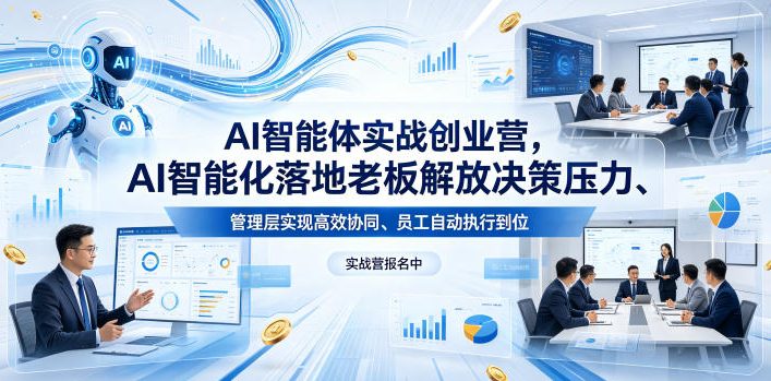 AI智能体实战创业营26年4月23-25号线下课，AI智能化落地老板解放决策压力、管理层实现高效协同、员工自动执行到位青祥项目库-闲云创业网-老谢轻创网-中创网-福缘网-冒泡网-资源之家-魔方项目库青祥项目库