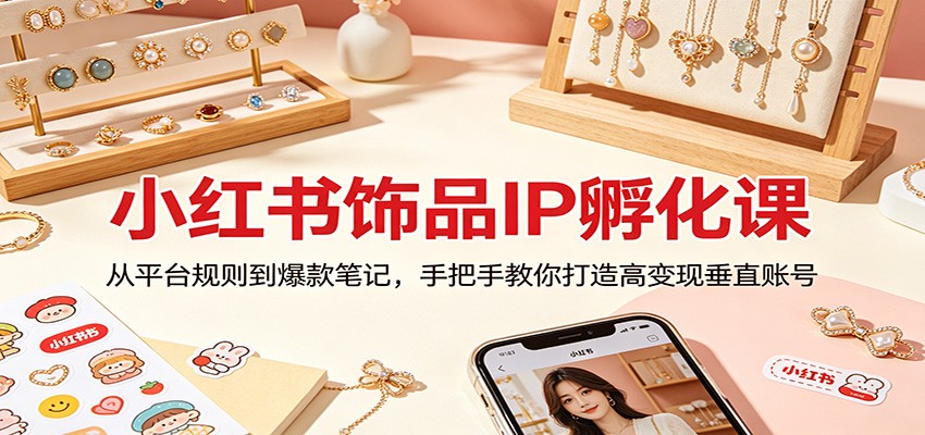 小红书饰品IP孵化课：从平台规则到爆款笔记，手把手教你打造高变现垂直账号青祥项目库-闲云创业网-老谢轻创网-中创网-福缘网-冒泡网-资源之家-魔方项目库青祥项目库