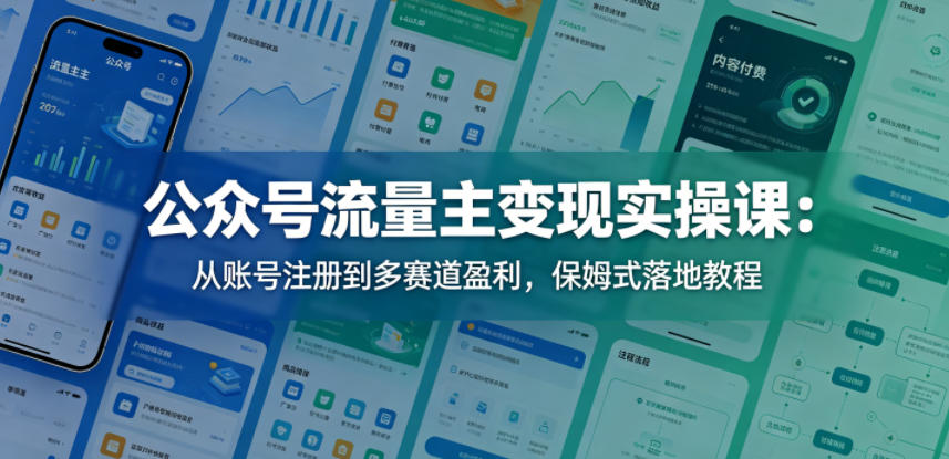 公众号流量主变现实操课：从账号注册到多赛道盈利，保姆式落地教程青祥项目库-闲云创业网-老谢轻创网-中创网-福缘网-冒泡网-资源之家-魔方项目库青祥项目库