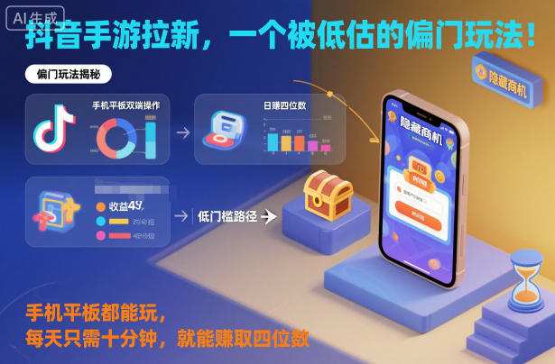 抖音手游拉新,一个被低估的偏门玩法!手机平板都能玩,每天只需十分钟,就能賺取四位数【揭秘】青祥项目库-闲云创业网-老谢轻创网-中创网-福缘网-冒泡网-资源之家-魔方项目库青祥项目库