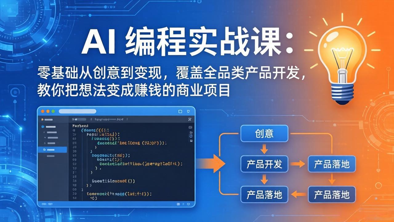 AI编程实战课-第三期-5月3更新：零基础从创意到变现，覆盖全品类产品开发，把想法变成赚钱项目青祥项目库-闲云创业网-老谢轻创网-中创网-福缘网-冒泡网-资源之家-魔方项目库青祥项目库
