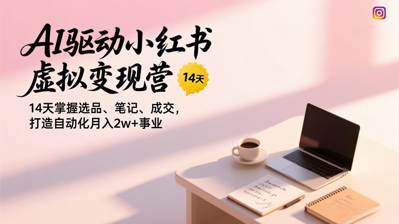 AI驱动小红书虚拟变现营，14天掌握选品、笔记、成交，打造自动化月入2w+事业青祥项目库-闲云创业网-老谢轻创网-中创网-福缘网-冒泡网-资源之家-魔方项目库青祥项目库