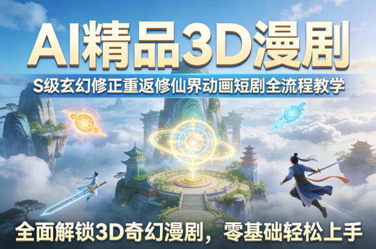 AI精品3D漫剧S级玄幻修正重返修仙界动画短剧全流程教学,全面解锁3D奇幻漫剧,零基础轻松上手青祥项目库-闲云创业网-老谢轻创网-中创网-福缘网-冒泡网-资源之家-魔方项目库青祥项目库