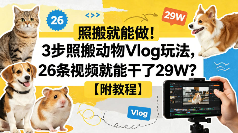 照搬就能做！3步照搬动物Vlog玩法，26条视频就能干了29W？【附教程】【赠coze一键生成工作流】青祥项目库-闲云创业网-老谢轻创网-中创网-福缘网-冒泡网-资源之家-魔方项目库青祥项目库