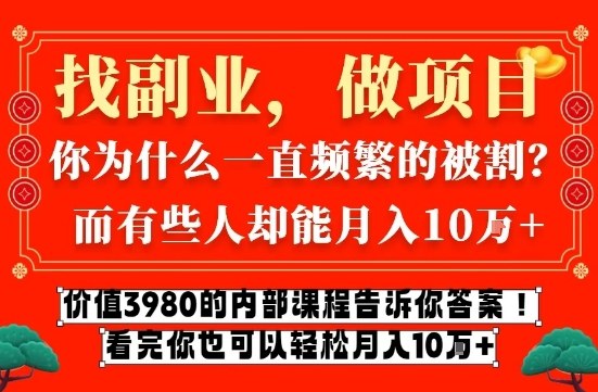 价值3980的网创内部课程，告诉你互联网创业月入10个W的秘密【揭秘】青祥项目库-闲云创业网-老谢轻创网-中创网-福缘网-冒泡网-资源之家-魔方项目库青祥项目库