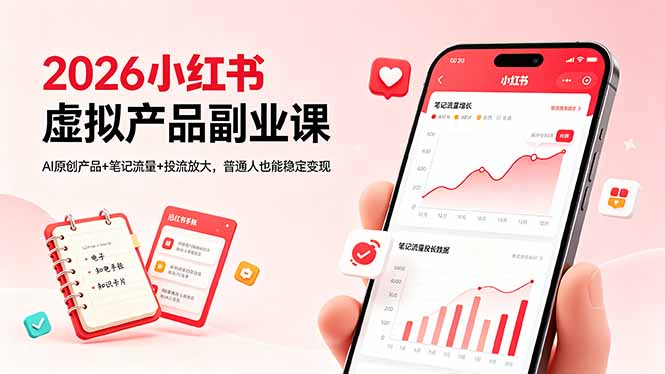 2026小红书虚拟产品副业课，AI原创产品+笔记流量+投流放大，普通人也能稳定变现青祥项目库-闲云创业网-老谢轻创网-中创网-福缘网-冒泡网-资源之家-魔方项目库青祥项目库