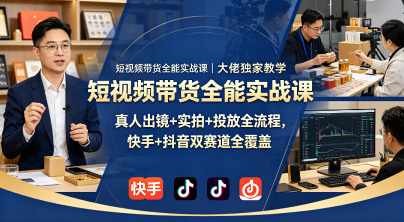 短视频带货全能实战课｜大佬独家教学，真人出镜+实拍+投放全流程，快手+抖音双赛道全覆盖青祥项目库-闲云创业网-老谢轻创网-中创网-福缘网-冒泡网-资源之家-魔方项目库青祥项目库