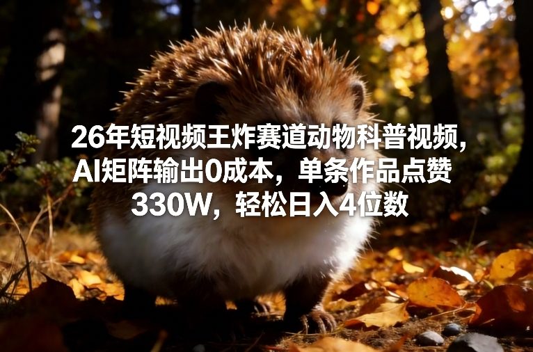 26年短视频王炸赛道动物科普视频,AI矩阵输出0成本,单条作品点赞330W,轻松日入4位数青祥项目库-闲云创业网-老谢轻创网-中创网-福缘网-冒泡网-资源之家-魔方项目库青祥项目库