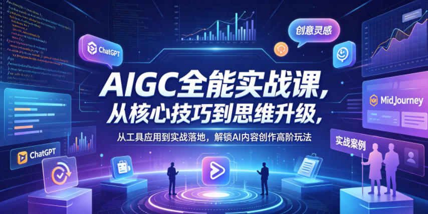 AIGC全能实战课，从核心技巧到思维升级，从工具应用到实战落地，解锁AI内容创作高阶玩法青祥项目库-闲云创业网-老谢轻创网-中创网-福缘网-冒泡网-资源之家-魔方项目库青祥项目库