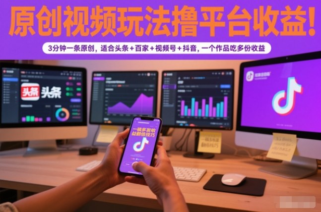 原创视频玩法撸平台收益，3分钟一条原创，适合头条+百家+视频号+抖音，一个作品吃多份收益青祥项目库-闲云创业网-老谢轻创网-中创网-福缘网-冒泡网-资源之家-魔方项目库青祥项目库