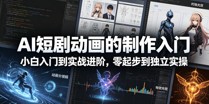 AI短剧动画的制作入门，小白入门到实战进阶，零起步到独立实操青祥项目库-闲云创业网-老谢轻创网-中创网-福缘网-冒泡网-资源之家-魔方项目库青祥项目库