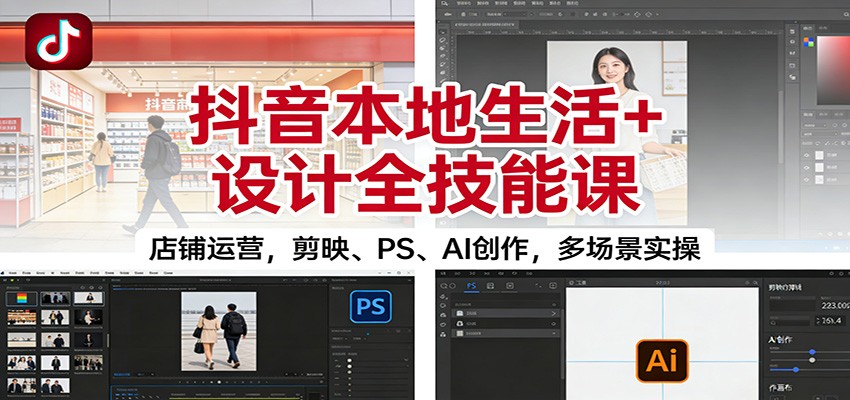 抖音本地生活+设计全技能课:店铺运营,剪映、PS、AI创作,多场景实操青祥项目库-闲云创业网-老谢轻创网-中创网-福缘网-冒泡网-资源之家-魔方项目库青祥项目库