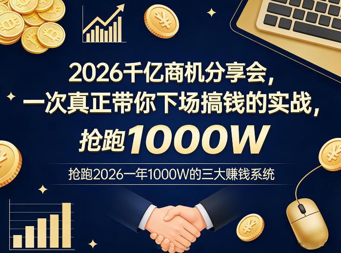 2026千亿商机分享会,一次真正带你下场搞钱的实战,抢跑2026一年1000W的三大賺钱系统青祥项目库-闲云创业网-老谢轻创网-中创网-福缘网-冒泡网-资源之家-魔方项目库青祥项目库
