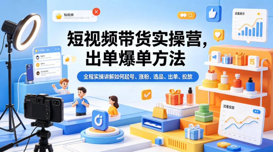 短视频带货实操营，出单爆单方法，全程实操讲解如何起号、涨粉、选品、出单、投放青祥项目库-闲云创业网-老谢轻创网-中创网-福缘网-冒泡网-资源之家-魔方项目库青祥项目库