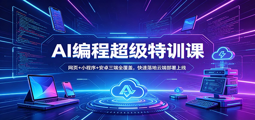 AI编程超级特训课：网页+小程序+安卓三端全覆盖，快速落地云端部署上线青祥项目库-闲云创业网-老谢轻创网-中创网-福缘网-冒泡网-资源之家-魔方项目库青祥项目库