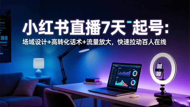 小红书直播7天起号：场域设计+高转化话术+流量放大，快速拉动百人在线青祥项目库-闲云创业网-老谢轻创网-中创网-福缘网-冒泡网-资源之家-魔方项目库青祥项目库