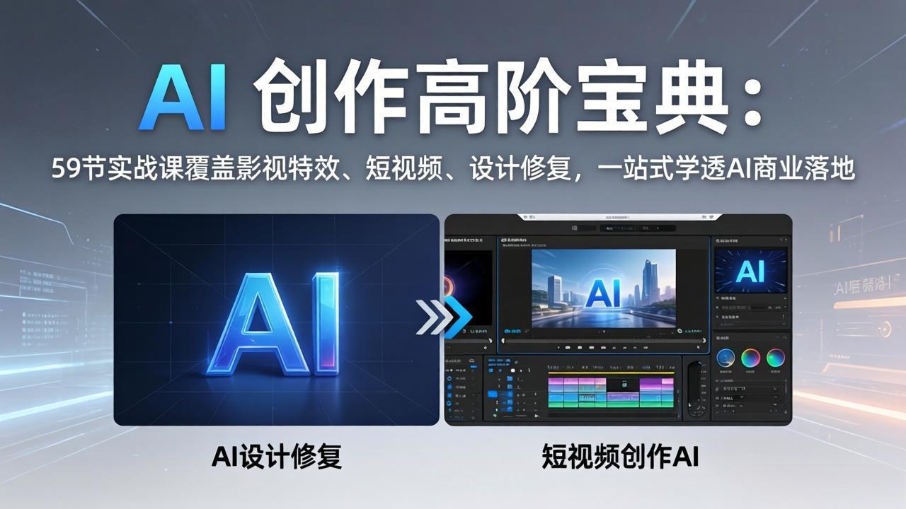 AI 创作高阶宝典：59节实战课覆盖影视特效、短视频、设计修复，一站式学透AI商业落地青祥项目库-闲云创业网-老谢轻创网-中创网-福缘网-冒泡网-资源之家-魔方项目库青祥项目库