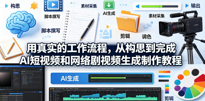 用真实的工作流程，从构思到完成AI短视频和网络剧视频生成制作教程-中英字幕青祥项目库-闲云创业网-老谢轻创网-中创网-福缘网-冒泡网-资源之家-魔方项目库青祥项目库