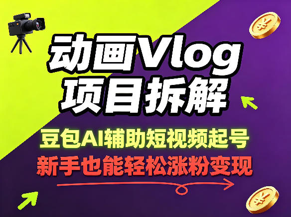 动画Vlog项目拆解，豆包AI辅助短视频起号，新手也能轻松涨粉，43条作品涨粉8.3W青祥项目库-闲云创业网-老谢轻创网-中创网-福缘网-冒泡网-资源之家-魔方项目库青祥项目库