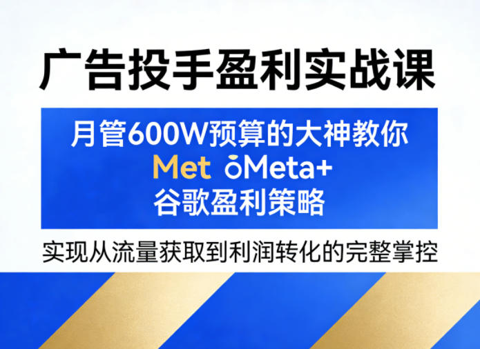 广告投手盈利实战课，月管600W预算的大神教你Meta+谷歌盈利策略，实现从流量获取到利润转化的完整掌控青祥项目库-闲云创业网-老谢轻创网-中创网-福缘网-冒泡网-资源之家-魔方项目库青祥项目库