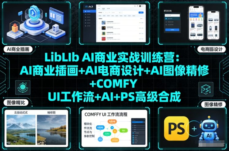 LibLIb AI商业实战训练营：AI商业插画+AI电商设计+AI图像精修+COMFY UI工作流+AI+PS高级合成青祥项目库-闲云创业网-老谢轻创网-中创网-福缘网-冒泡网-资源之家-魔方项目库青祥项目库