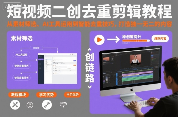 短视频二创去重剪辑教程,从素材筛选、AI工具运用到智能去重技巧,打造独一无二的内容青祥项目库-闲云创业网-老谢轻创网-中创网-福缘网-冒泡网-资源之家-魔方项目库青祥项目库