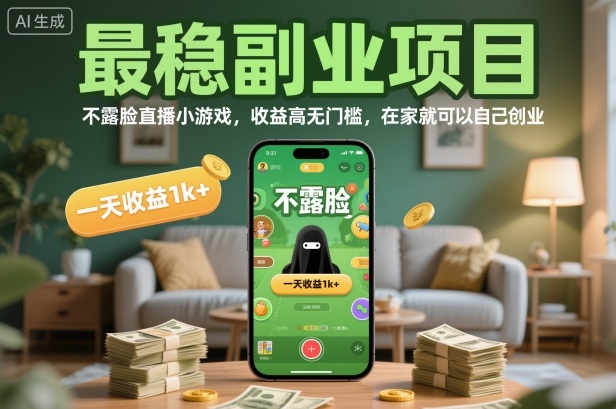 最稳副业项目，不露脸直播小游戏，收益高无门槛，一天收益1k+，在家就可以自己创业【揭秘】青祥项目库-闲云创业网-老谢轻创网-中创网-福缘网-冒泡网-资源之家-魔方项目库青祥项目库